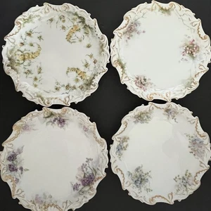 Antique Limoges France Porcelain Plates Floral Design Gold Trim 9” - Picture 1 of 19