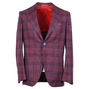 Isaia 'Marechiaro' Burgundy Check Wool-Silk-Cashmere Sport Coat 38R (Eu 48) NWT - Picture 1 of 12