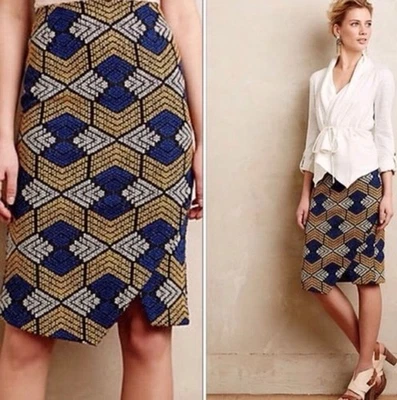 Saia lápis feminina Anthropologie Maeve Kanara estampa geométrica texturizada tamanho 2 - Imagem 1 de 4