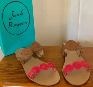 NEW Jack Rogers Leather Sandals 8 Color blocked Lauren Cognac Pink NIB $128 - Picture 1 of 4