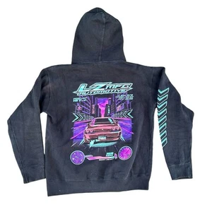 LZMFG Medium Black Racecar Graphic Pullover Hoodie Unisex - Picture 1 of 4