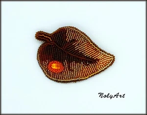 Handarbeit Perlen Brosche Blattschmuck Geschenk gelb braun orange Brosche - Bild 1 von 3