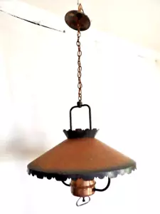 Vintage 1970'S Vibe Retro Chain Drop Ceiling Hurricane Lamp Light 18" Copper - Picture 1 of 10