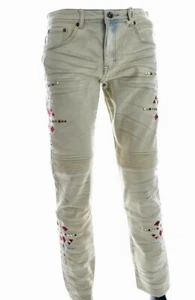 MEN'S 8IGHTH DSTRKT CREAM/BLUE WASHED JEANS WITH STUDS AND EMBROIDERY - Picture 1 of 4