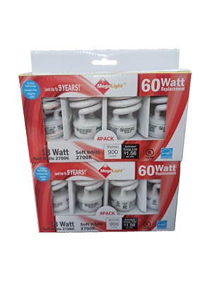 Megalight 13w T2 Soft White Light Bulbs - 60w Equivalent - 8 pieces - Image 1 of 4