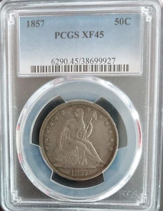 1857 LIBERTY SEATED Half Dollar 50c Choice PCGS XF45 - LOW Est Survival=1,500 - Picture 1 of 4