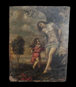 MARTYRE DE SAINT SÉBASTIEN. HUILE SUR CUIVRE. NON ENCADRÉ. ESPAGNE. XVIIE SIÈCLE - Imagen 1 de 6