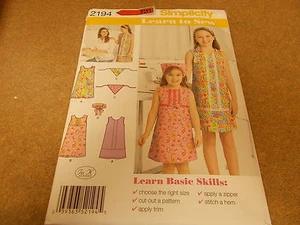 Simplicity Pattern 2194 LEARN TO SEW Girls Dress, Scarf & Headband- In K Designs - Picture 1 of 2