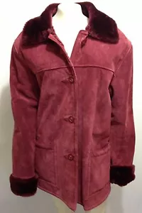 Dennis Basso L Burgundy Faux Shearling Suede Jacket - Picture 1 of 6