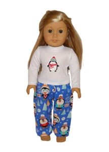 18 inch Girl Doll Clothes Handmade Penguins Flannel Pajama Set - Picture 1 of 2