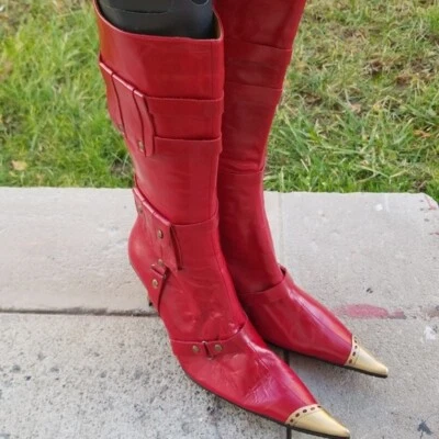 Miz Mooz red shiny leather calf high boots 39 - Image 1 of 4