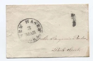 1850s New Haven CT stampless ladies cover 1 cent drop rate large numeral [y3277] - Picture 1 of 3