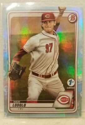 2020 Bowman 1st Edition Nick Lodolo #BFE-39 - Sky Blue Cincinnati Reds - Image 1 of 3