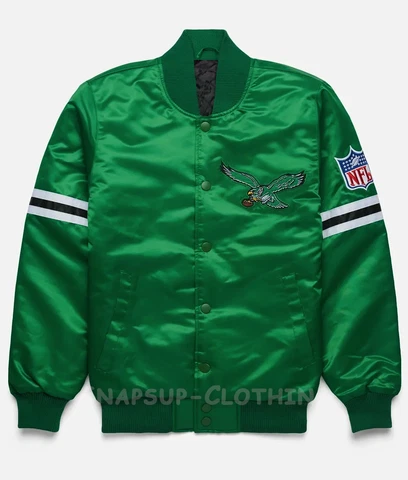 Philadelphia Eagles NFL Green Satin Bomber Style Letterman Varsity Jacket Cover
