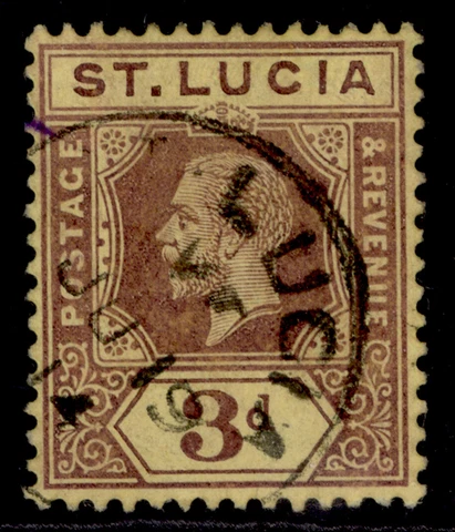 ST. LUCIA GV SG82, 3d purple/yellow, FINE USED Cover