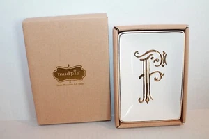 Mudpie Initial Letter "F" White & Gold Trinket Tray NEW IN BOX - Picture 1 of 3