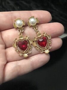Disney Descendants Princess Evie Red Heart Crown Earrings For Pierced Ears