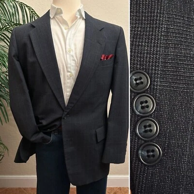 OAKTON HOMBRE BLAZER TALLA 44 GRIS OSCURO AZUL CUADROS ABRIGO DEPORTIVO LANA TRAJE CHAQUETA EE. UU. Foto 1 de 4