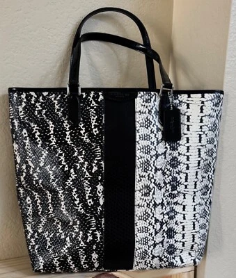 NWT Coach Black & Cream Snakeskin Exotic Mix Print Tote F31023  - Image 1 of 4