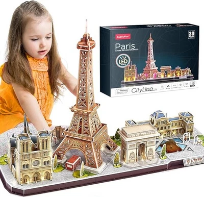 CubicFun 3D Puzzle Eifel Tower 3D Model building + LED Lights Paris Architecture - Image 1 of 4