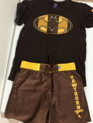 AFL - Kids Size 10 Hawthorn Hawks DC Comics Batman Tee + Swim Shorts - Unisex - Image 1 of 4