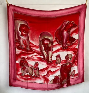 De colección Tino Lauri Seda Cuello Cuadrado Bufanda Cabeza Estampado Oso Rojo Enrollado a Mano - Imagen 1 de 8