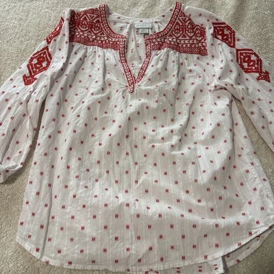 Blusa Liz Claiborne Manga L 3/4 Blanca Roja Bordada Excelente Estado Foto 1 de 4