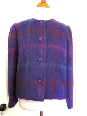 VINTAGE WOMEN'S MILLER BROTHERS PURPLE PLAID MOHAIR WOOL JACKET COAT MEDIUM - Image 1 of 4