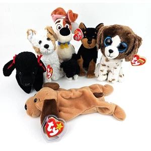 Ty gemischt Hund Plüsch Beanie Babys Menge 7 Trooper Max Corky Muddles GiGi Knochen - Bild 1 von 10
