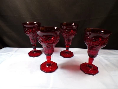 Set of 4 McKee Ruby Red Glass Rock Crystal Water Glasses Goblets - Image 1 of 4