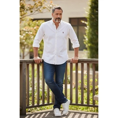 Camisa Polo Ralph Lauren Calce Clásico Oxford Abotonada Para Hombres XLT Alta Blanca Foto 1 de 4