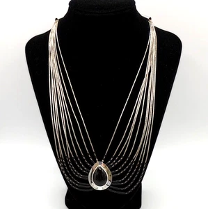 Zuni Sterling Silver Liquid Silver Black Onyx Teardrop Pendant Necklace 20" - Picture 1 of 10