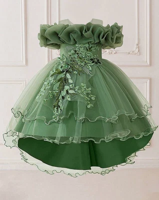 Vestido Verde Elegante Para Niña de Princesa Fiesta Quinces Bodas y Cumpleaños - Изображение 1 из 4