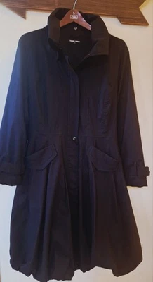 Samuel Dong Black Fit Flare Tie Front Retro Bubble Hem Coat Dress Womens XL  - Image 1 of 4