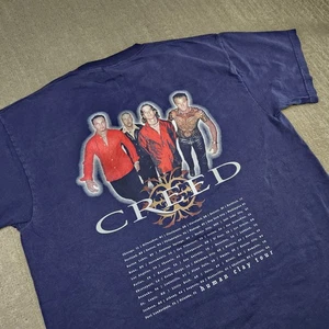 Vintage Creed Tour Shirt Men Large Y2K 90s Band Tee Double Sided Blue Rock  - Picture 1 of 10