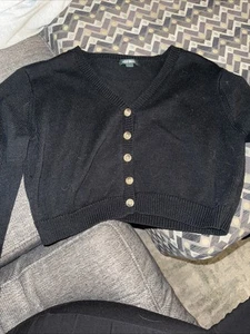 Wild Fable Womens Small V-neck Cropped Cardigan Knit Black Sweater - Picture 1 of 6