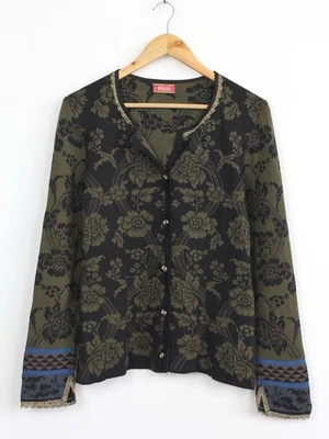 Cardigã suéter floral de lã/seda Oleana Norway, tamanho M - Imagem 1 de 4