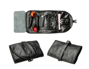 Genuine Leather Smoking Tobacco Pipe Pouch Case Bag for 2 Pipes Tamper Filter BK - Picture 1 of 8