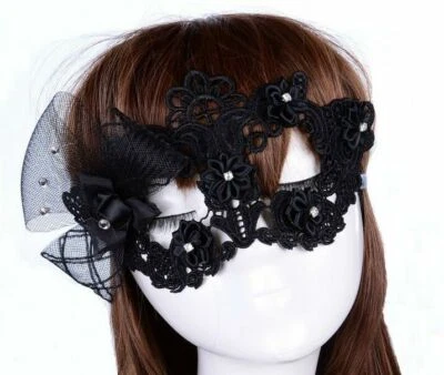 Máscara de Encaje Negro, Flor y Estrás, Festival, Baile, Elegante Vestido de Fiesta. Foto 1 de 3