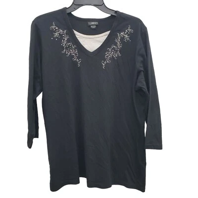 Camiseta básica manga 3/4 XL Trillogy by Morning Sun para mujer negra blanca de imitación de capa XL Foto 1 de 4