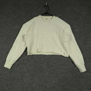 Uniqlo Sweatshirt Womens Small Beige Cropped Long Sleeve Crew Neck Pullover - Picture 1 of 9