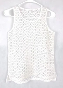 Womens Solitaire Tops Sleeveless SMALL White See-Thru Design Embroidery & Lace - Picture 1 of 2