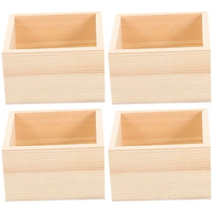 4Pcs Unfinished Storage Box Wooden Boxes For Crafts Small Wooden Box Decor - Picture 1 of 12