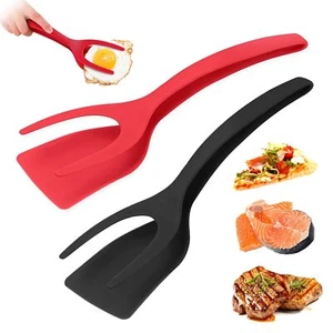 Confezione 2 Pinze Spatola Grip e Flip 2 in 1 Pinza Uovo Pinza Pancake Pesce Turner - Foto 1 di 7