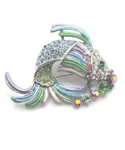 Vtg  Fish Brooch/Pin With Beautiful colorful Bubbles. Enamel and Silverston @ Pk - Picture 1 of 5