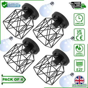 Semi Flush Mount Ceiling Light Fixture Metal Cage Basket in UK, G80 7W E27  Bulb - Picture 1 of 19