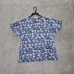 Landau art works Womens Blue Pullover V Neck Short Sleeve Scrub Top Size M - Picture 1 of 5