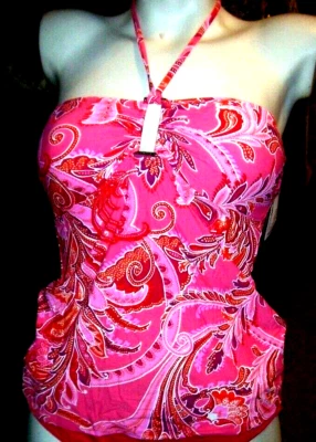 NUEVO Ralph Lauren Talla 4 Tankini Top Traje De Baño Bikini Rosa Rojo Paisley Foto 1 de 2