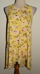 New Womens Spense Small Sleeveless Blouse Button Hi Low Yellow Floral Tunic Top - Picture 1 of 3