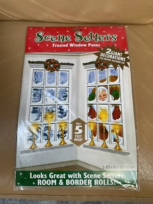 (2) Setters de escena de Navidad ~ Santa ~ cristales de ventana esmerilados ~ vinilo ~ 33,5”x 65” ~ nuevo Foto 1 de 4